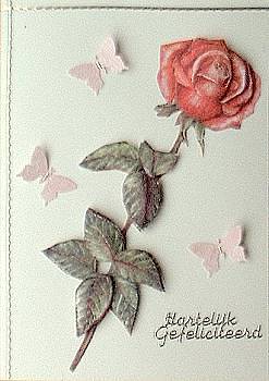 Een prachtige roos wenskaart van een servet